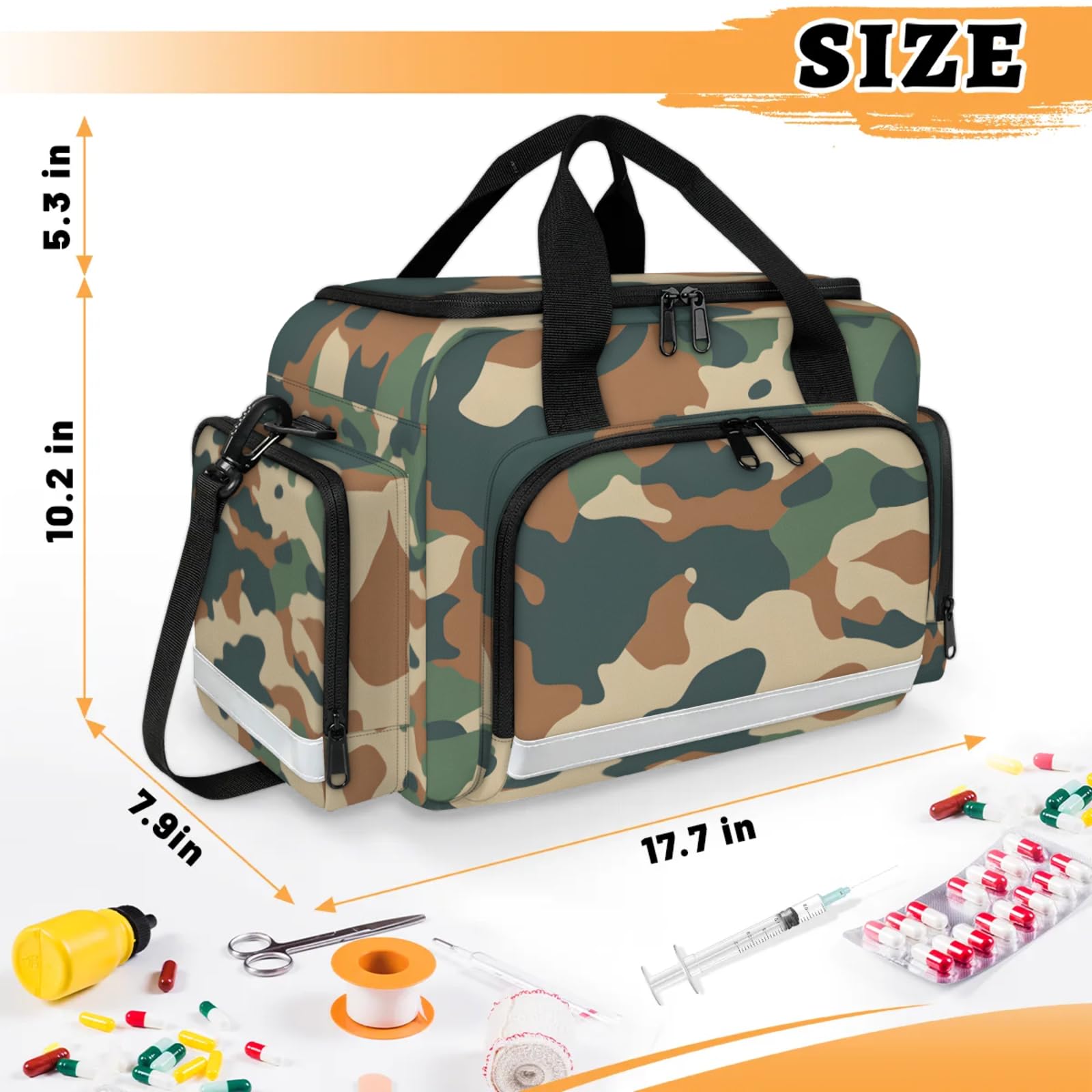 GzLeyigou First Aid Bags Empty, Brown Camouflage Emergency Bag First Aid Kit Multiple Compartment Kit Carrier On Call Trauma Bag For Paramedics Emergency Medical Supplies Kit