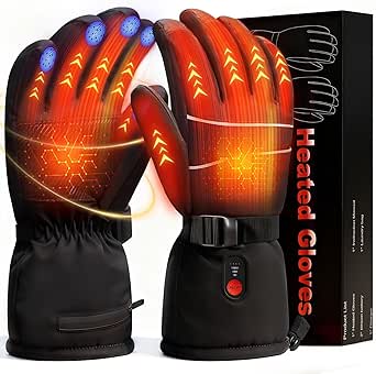 Heated Gloves for Men Women: Electric Rechargeable Heated Warm Gloves, Ski Mitten Waterproof Touchscreen Snow Mitts for Winter Skate Skiing Camping Hunting Hiking Arthritis Hands