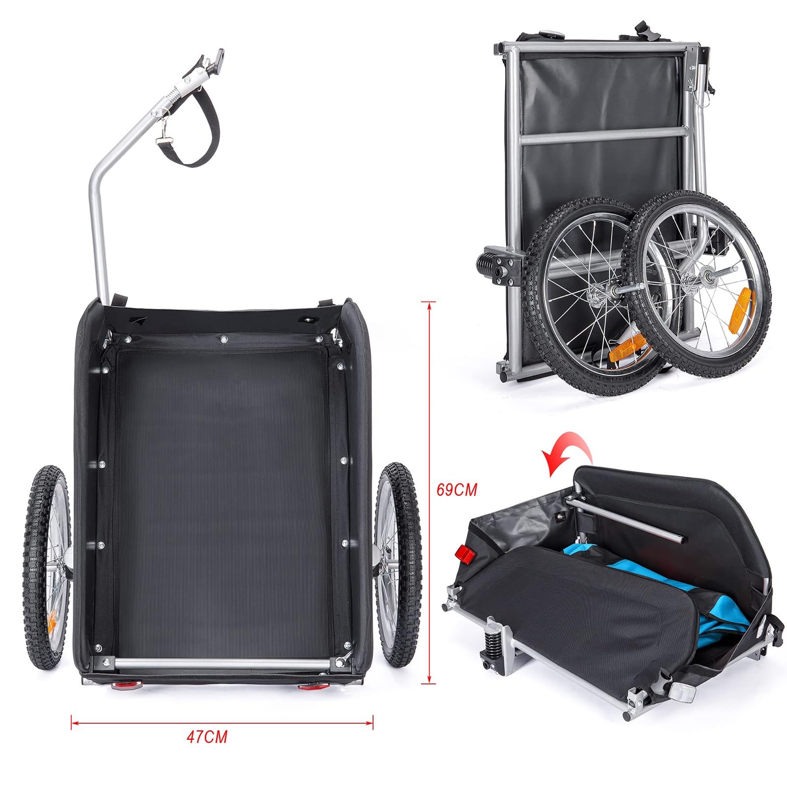 Rimorchio per bici con copertura rimovibile, ruote da 40,6 cm, accoppiatore a sgancio rapido, misura universale per la maggior parte delle biciclette, soluzione di trasporto durevole e versatile