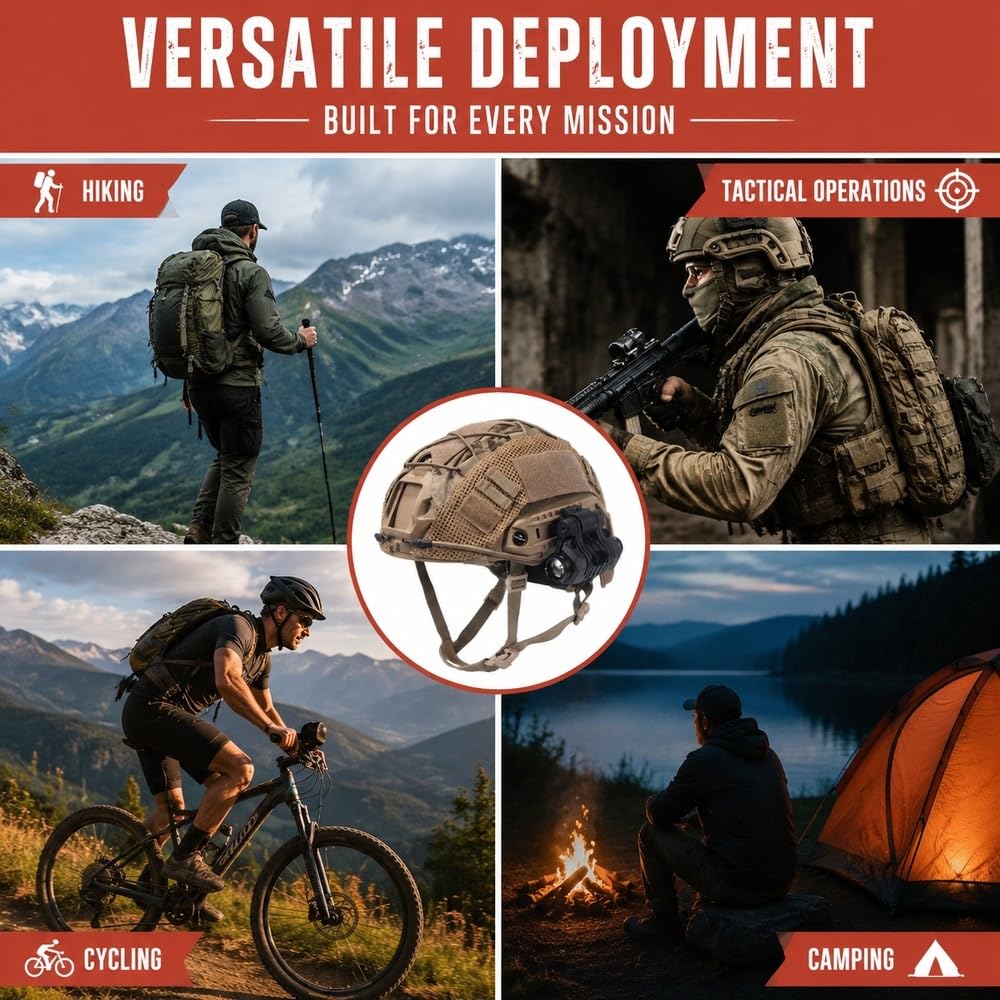Leichtes, taktisches Fast-Helmset mit Zubehör for Outdoor-Sportausrüstung | 56–60 cm verstellbarer ABS-Schlaghelm, Schienen, Abdeckung und Beleuchtung for den Sport