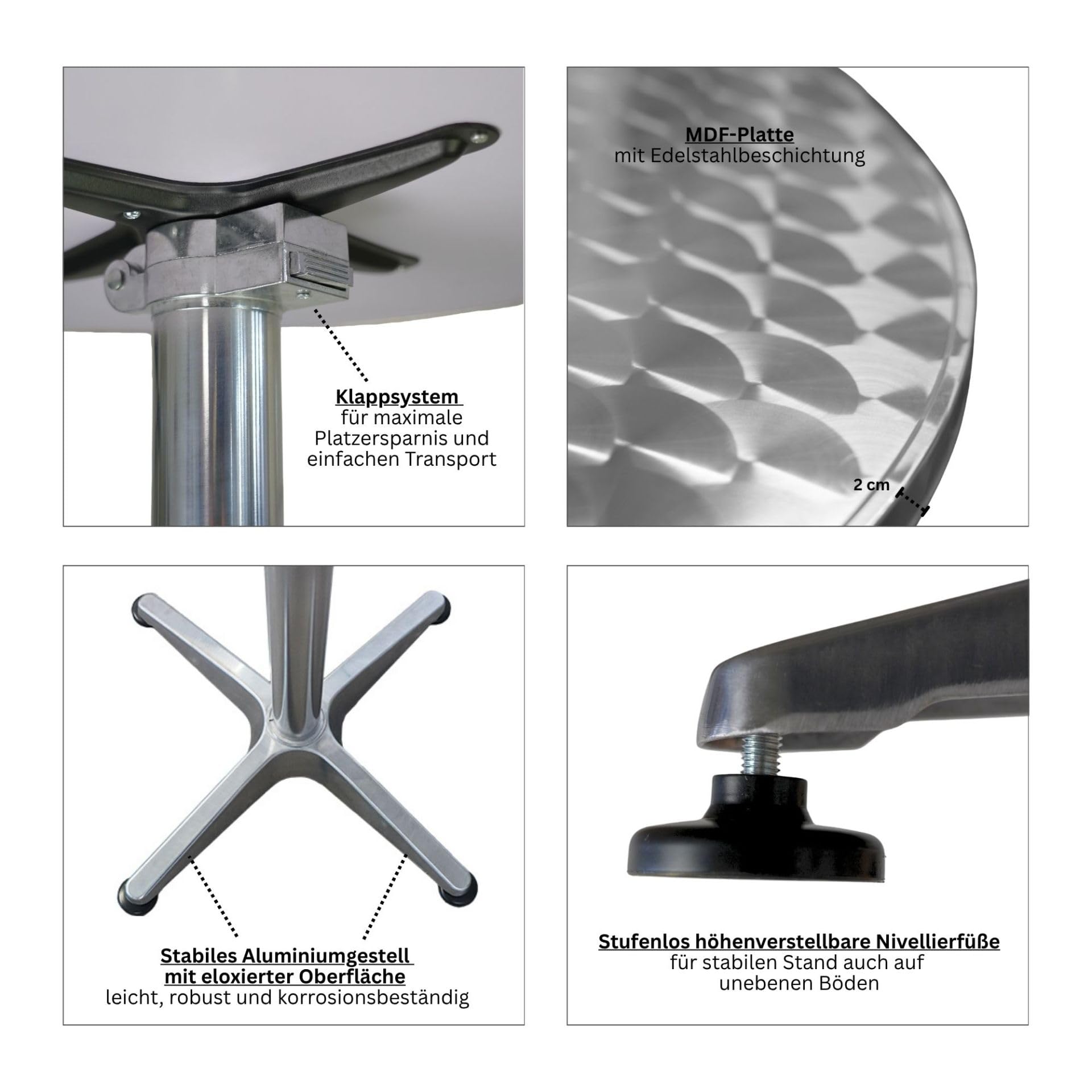 CHEFGASTRO Stehtisch höhenverstellbar mit Husse klappbar Rund HxØ 75-115x60cm Bistrotisch In- & Outdoor Aluminium MDF-Platte mit Edelstahlbeschichtung Silber Gastro wetterfest Klapptisch Gartentisch