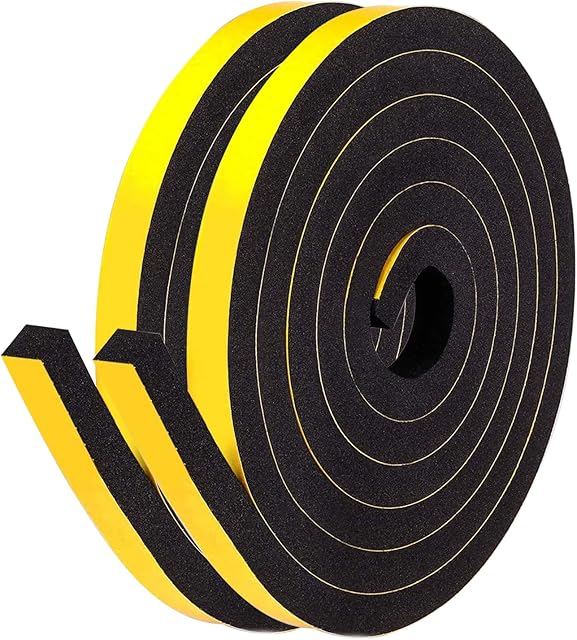 fowong Adhesive Foam Tape 12mm(W) x 10mm(T) x 4M(L) Closed Cell Home Window Door Draught Excluder Air Conditioner Weather Stripping Seal SoundProof Foam Insulation Tape Yellow