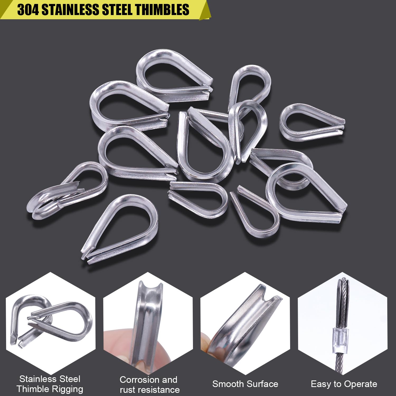 Twidec/25pcs 1/16" Stainless Steel Wire Rope Thimbles for Cable Rope Thimble Rigging(M2) - Image 3