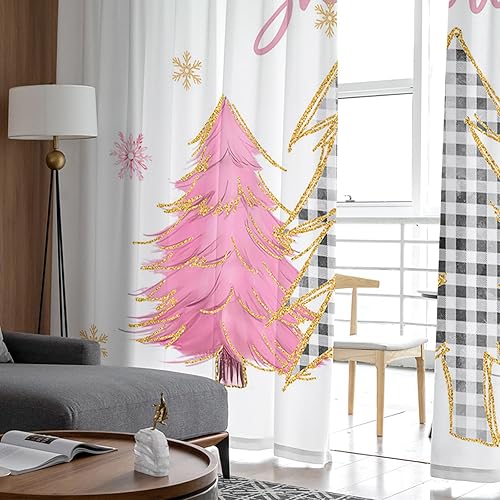 Miniatura 5 de Cortinas de Navidad para sala de estar, cortinas traslúcidas para árbol de Navidad, cortinas de ventana con bolsillo para barra, cortinas de ventana
