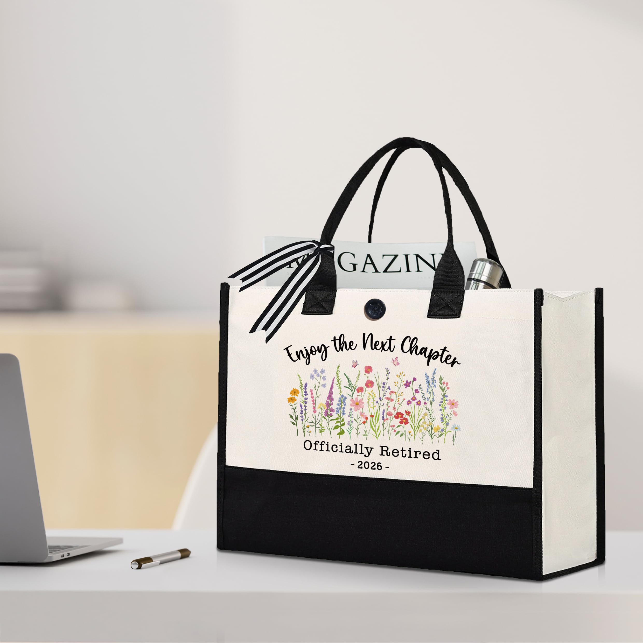 Retirement Gift for Woman 2026, Retired Canvas Tote Bag, Cool Retirement Gifts for Coworker, Teacher, Nurse, Reusable Travel Beach Shopping Tote Bag