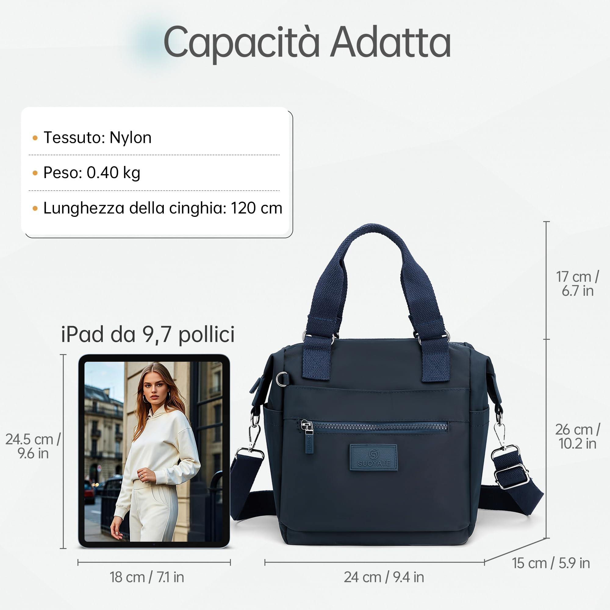 DIRRONA Moda Borsa Donna Multitasche Borsa Tracolla Viaggio Messaggero Borsa Donna Borsa Shopper Scuola Uso Quotidiano Lavoro Multifunzione Impermeabile Nylon Borsa Blu