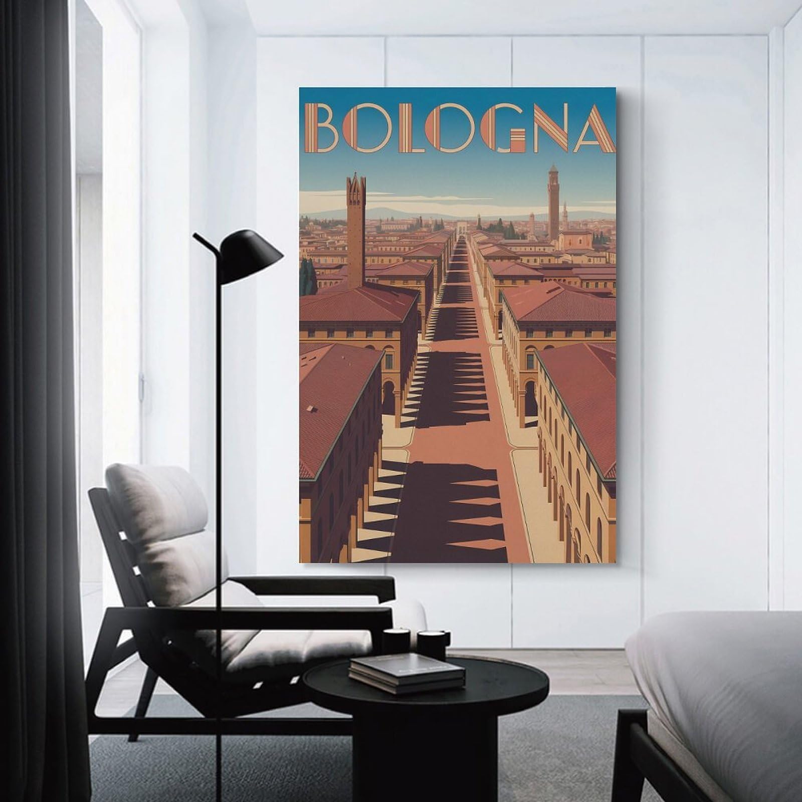 Junmoney Unframe-Style-4 Bologna Cityscape Art Deco Style Canvas Wall Decor, 24X36inch(60X90cm), For Home Lounge, Bedroom Or Reading Nook, Modern Wall Decor For Cosy Interiors