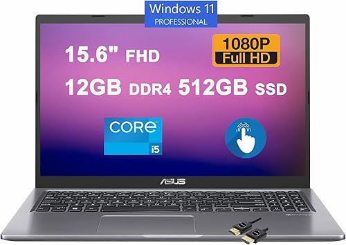 Asus VivoBook F515 Laptop empresarial  FHD Multi-Touch de 15.6 pulgadas  Procesador Intel i5-1135G7 de 4 núcleos  12 GB DDR4 512 GB SSD  USB-C
