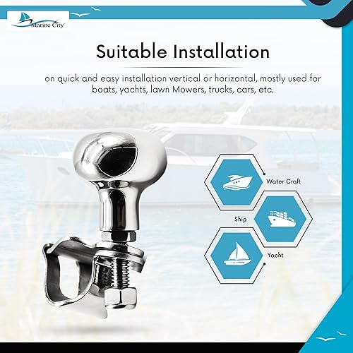 Miniatura 5 de MARINE CITY Perilla de acero inoxidable de grado 316, resistente, duradero, acabado pulido, perilla deportiva para rodamientos de bolas para volantes