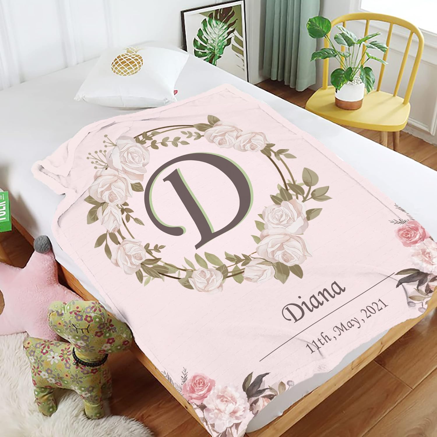 Custom Blanket Personalized Throw Blanket with Monogram Name Text Perfect Customized Baby Blanket for Baby, Toddler, Kids, Friends on Holiday and Birthday