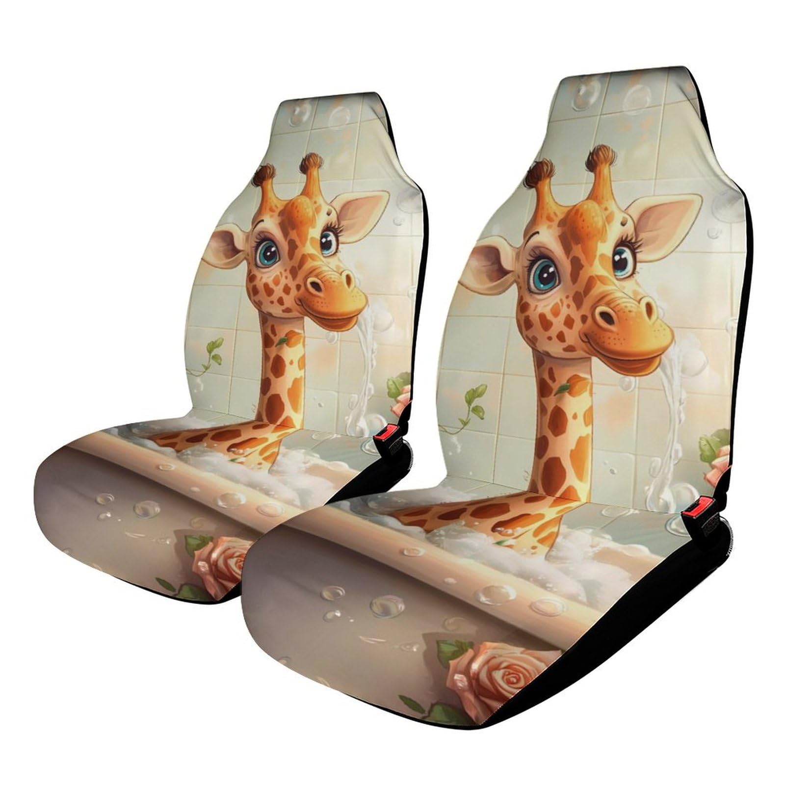 Funny Bathroom Giraffe Car Seat Covers Universal Car Front Seats Protector Auto Interior Accessories 2PCS