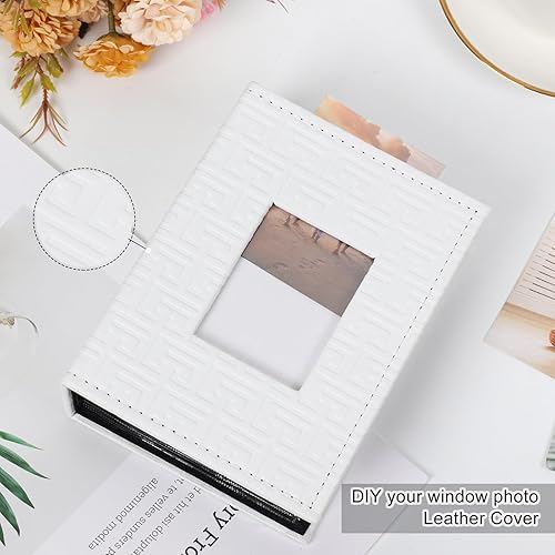 Miniatura 2 de RECUTMS Álbum de fotos de 4 x 6 pulgadas, 100 bolsillos para fotos pequeñas, álbumes verticales, cubierta de cuero con ventana para boda, familia,