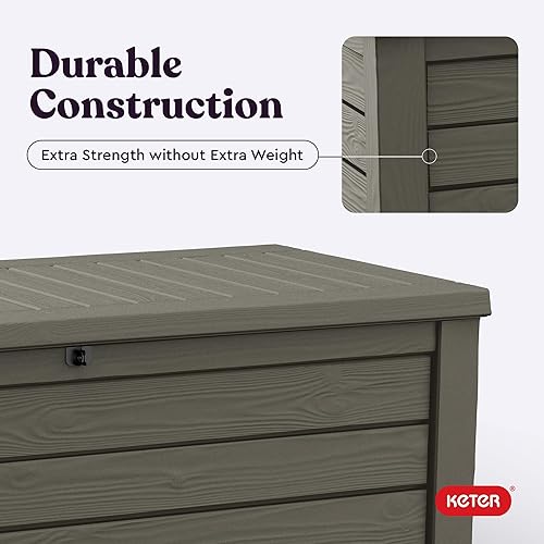Miniatura 7 de Keter Westwood - Caja de almacenamiento grande de resina de 150 galones para muebles de patio, cojines de exterior, herramientas de jardín y Marrón