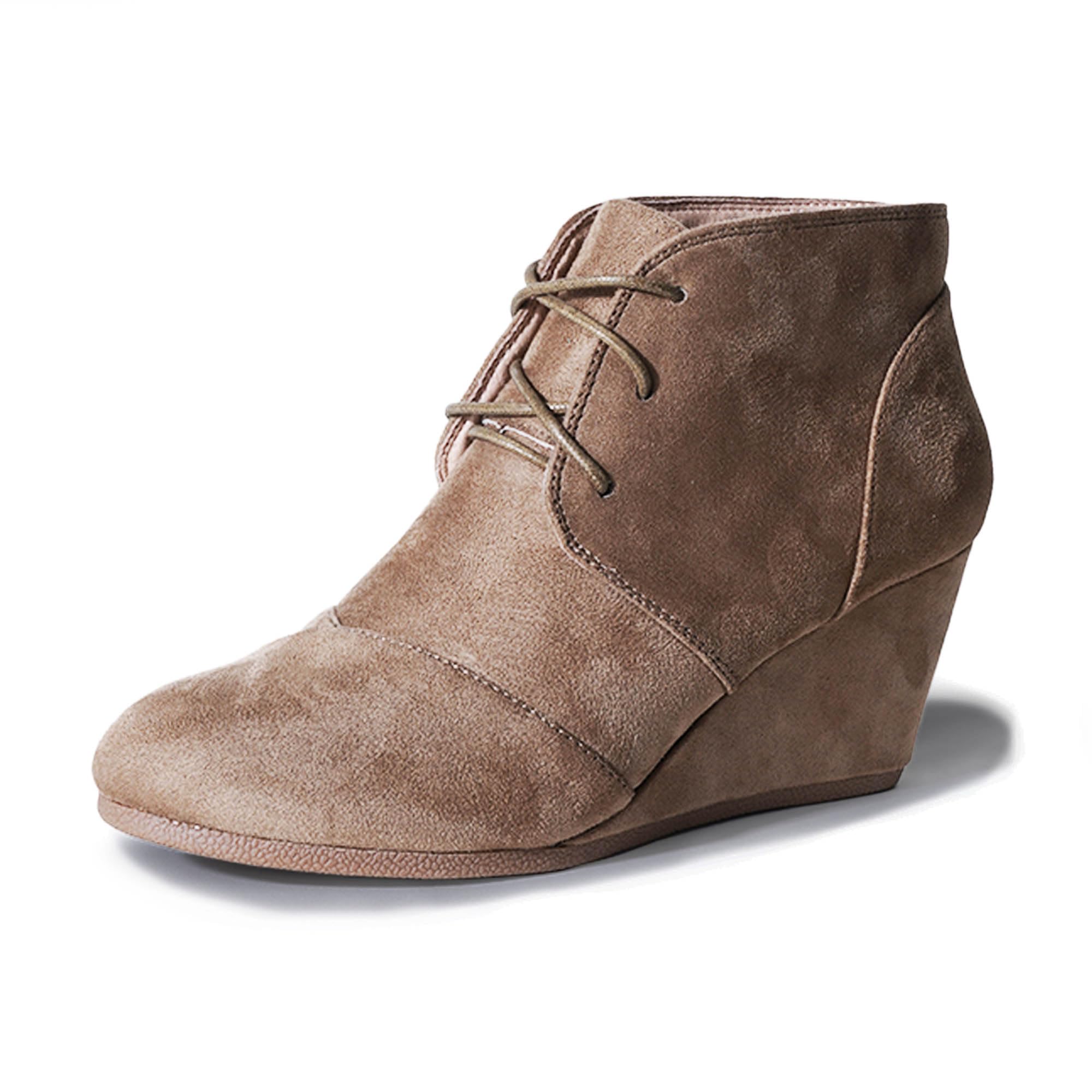 J. Adams Roxy Wedge Booties - Casual Lace Up Low Heel Closed Toe Ankle Boot