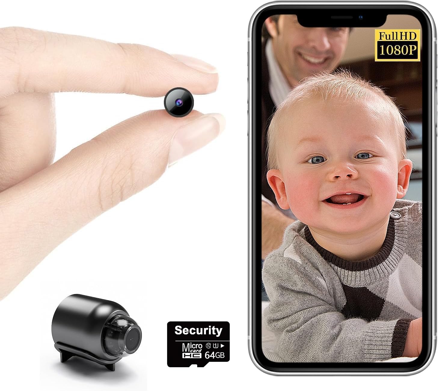 【Free 64G】Smallest Wireless WiFi Camera,HD1080P Mini Camera,Portable Video Camera,Baby Monitor,Nanny Cam,Pet Camera with Night Vision,Motion Detection