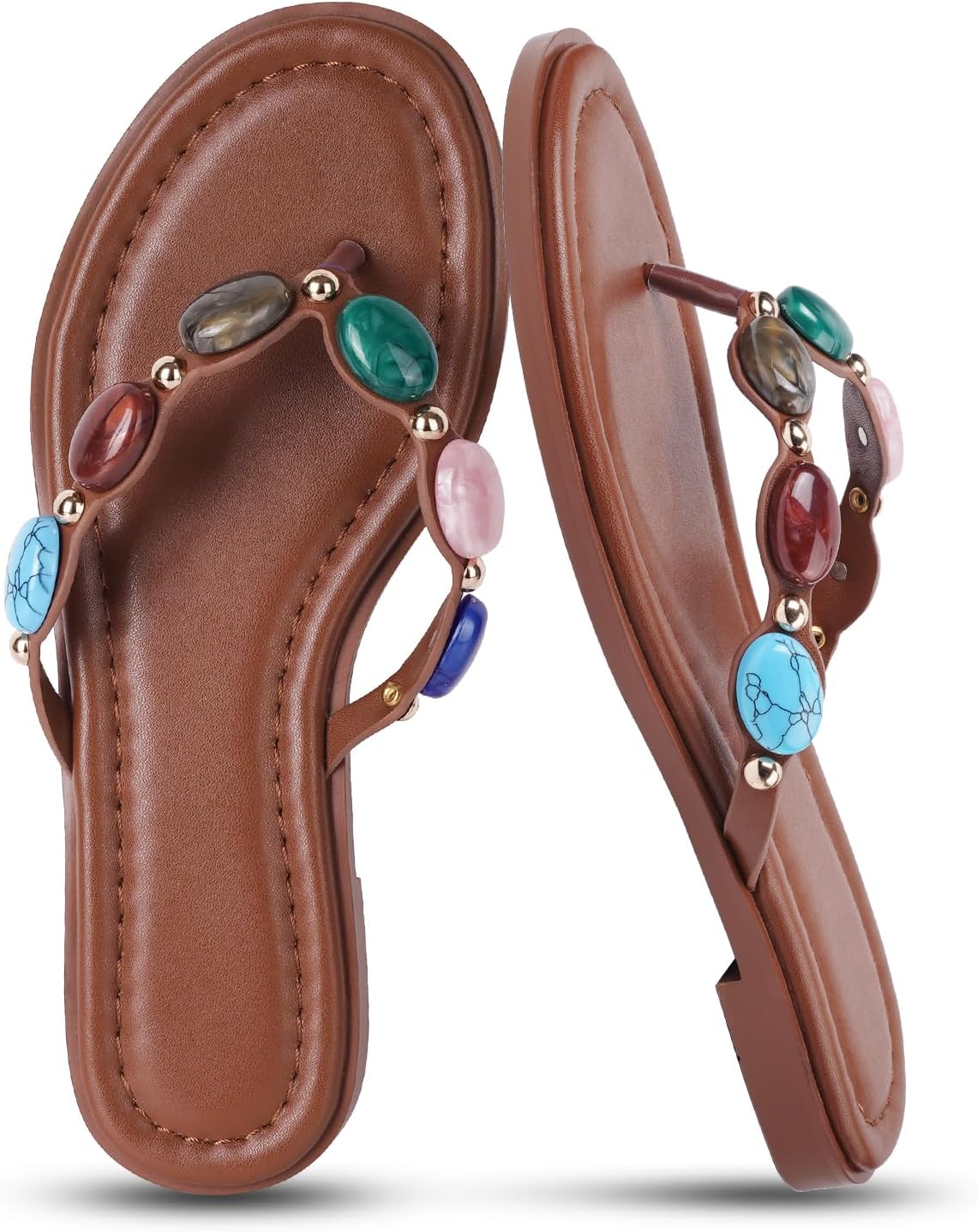 Gothictor Women's Flip Flops Floral Flat Sandals for Women Square Toe Slip on Comfortable Dressy Thong Sandals Beach Wedding Shoes