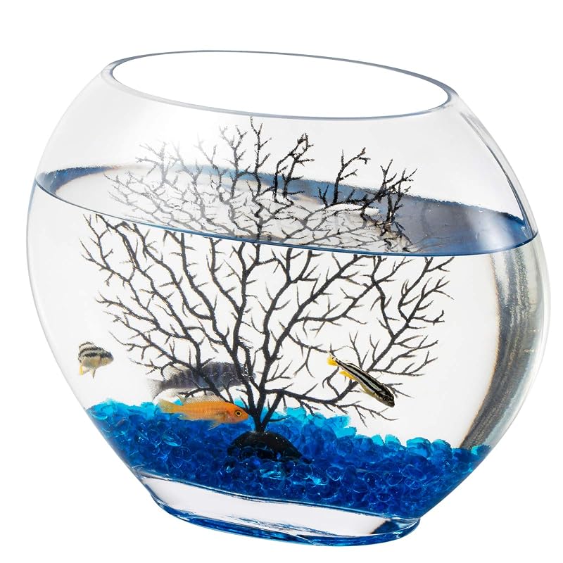 Aquário globo de vidro oblato hygger com pedras azuis e ornamento de árvore HG-975