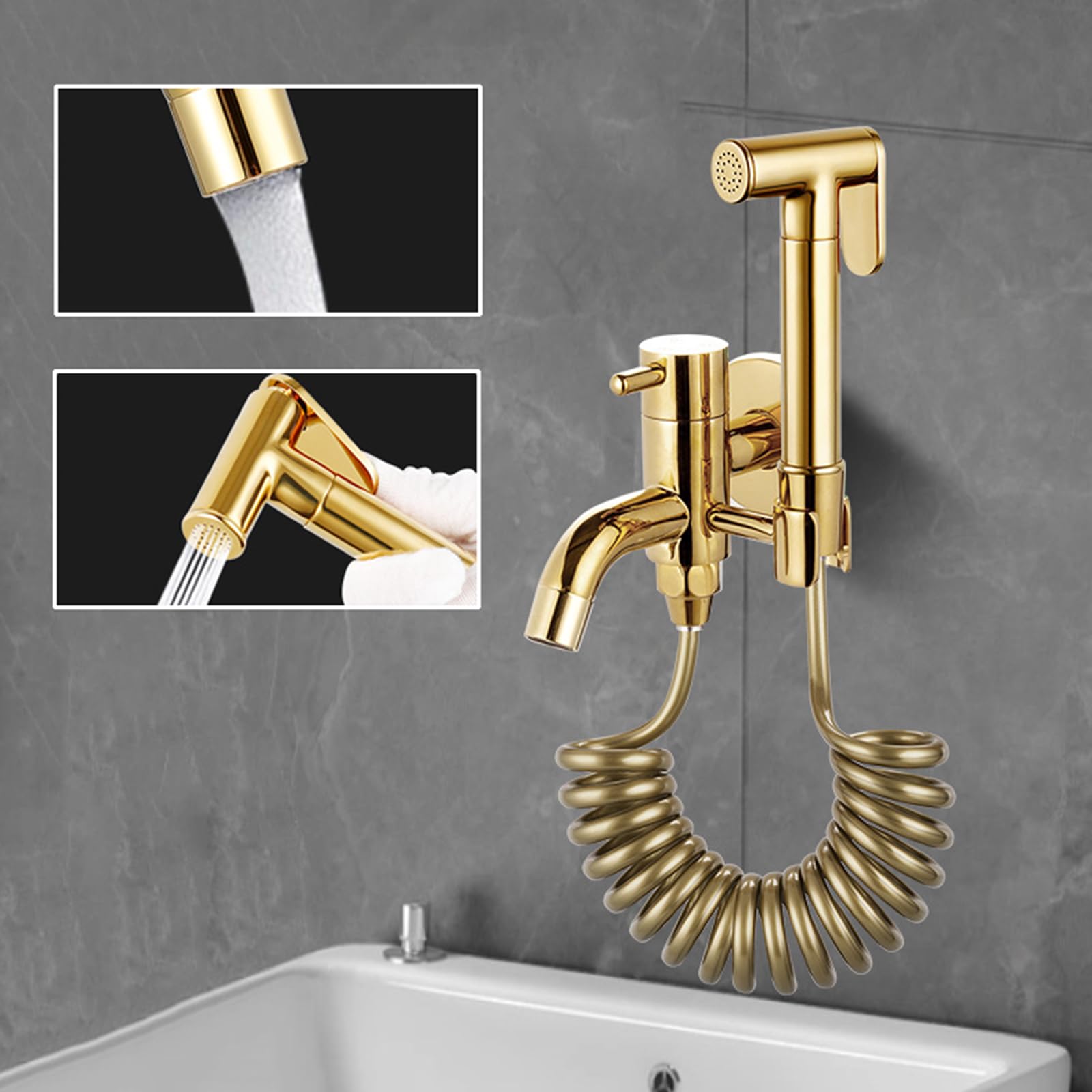 Bidet słuchawka prysznicowa, montaż ścienny, zestaw z wężem 2,3 m, montaż ścienny, armatura natryskowa, mosiężna, na balkon, WC, tytanowa