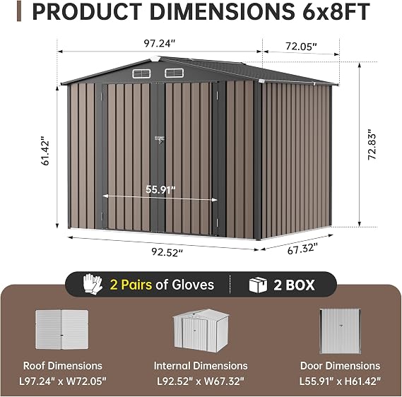 Metal Storage Shed & Outdoor Storage, Outdoor Steel Storages Shed with Sloping Roof, Utility and Tool Garden Sheds for Backyard Patio Lawn