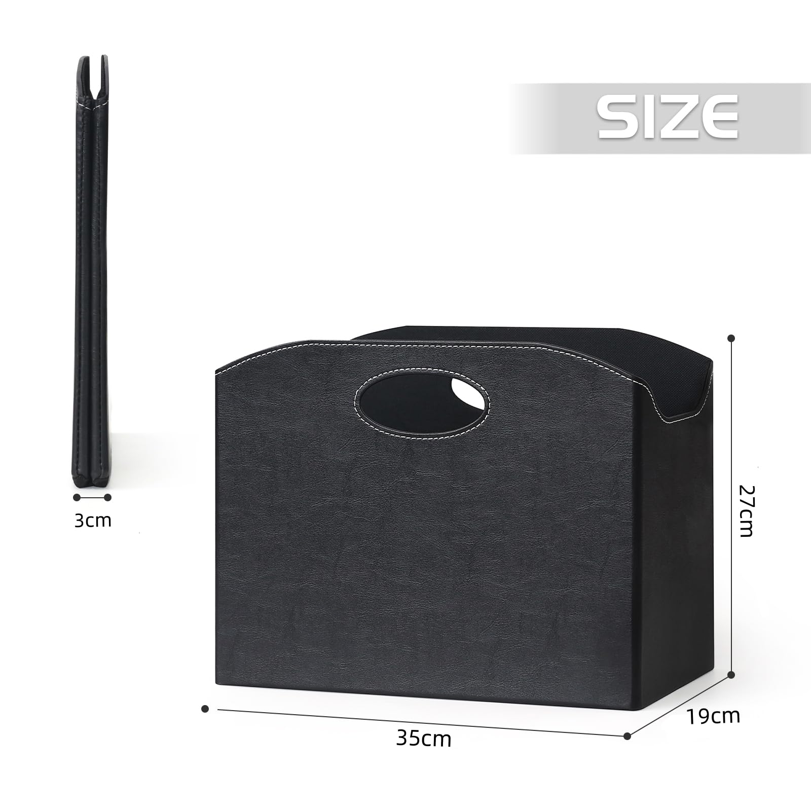 Porte-Revues Moderne Avec Poignée - Pliable - En cuir synthétique - Robuste et durable - Convient pour le bureau, la Maison et le Salon Noir