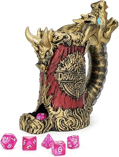 Dice Tower Mug Set-Dice Rolling Tower with 7-PCS polyhedral Dice Set, DND Accessories for Players, Perfect Medieval Tavern Style Gift for D&D Players and DMS (Flame Dragon)