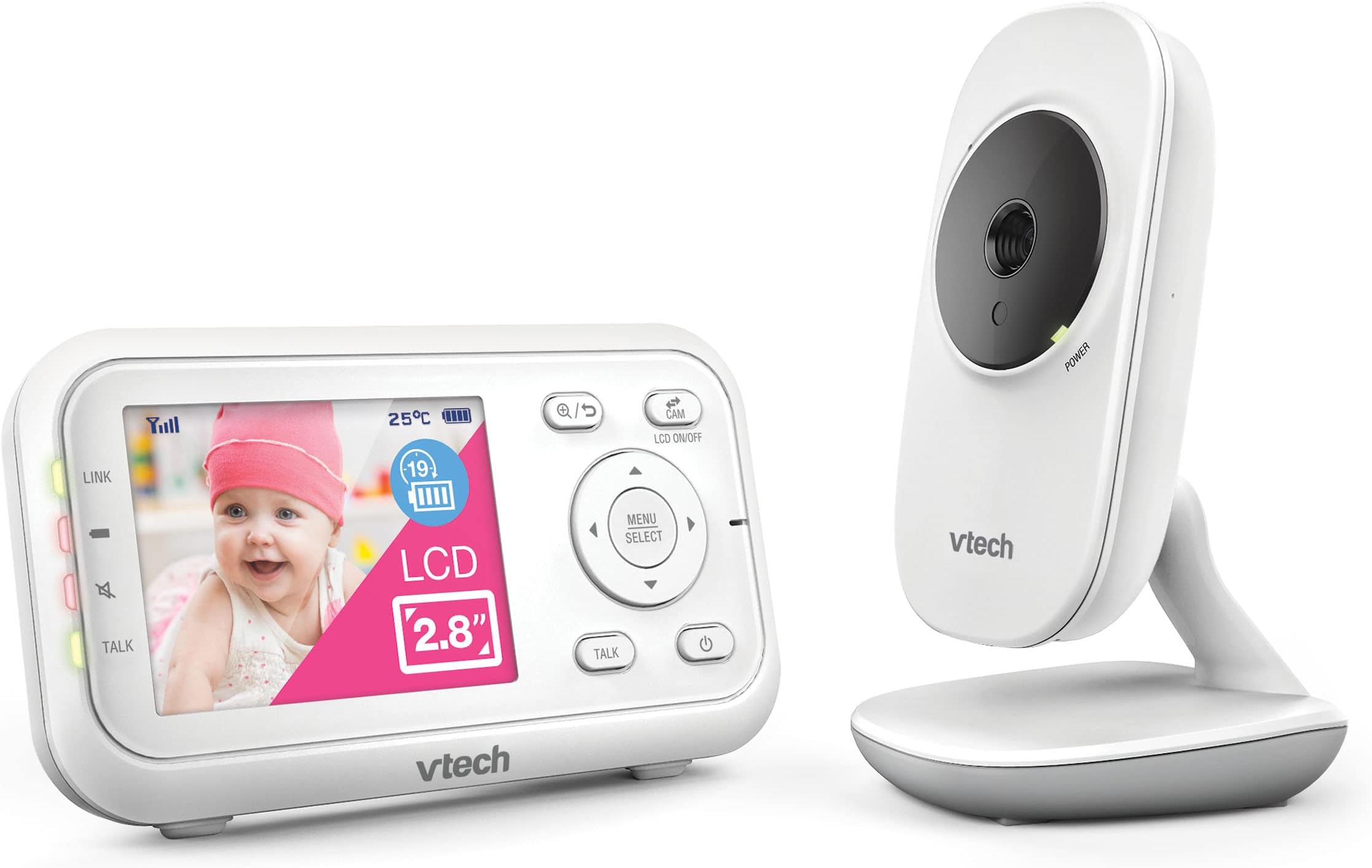 VM3250 Video Baby Monitor with Camera,300m Long Range, Baby Monitor with 2.8" LCD Screen,Up to 19-hr Video Streaming,Night Vision,Secured Transmission,Temperature Sensor,Soothing Sounds,2X Zoom