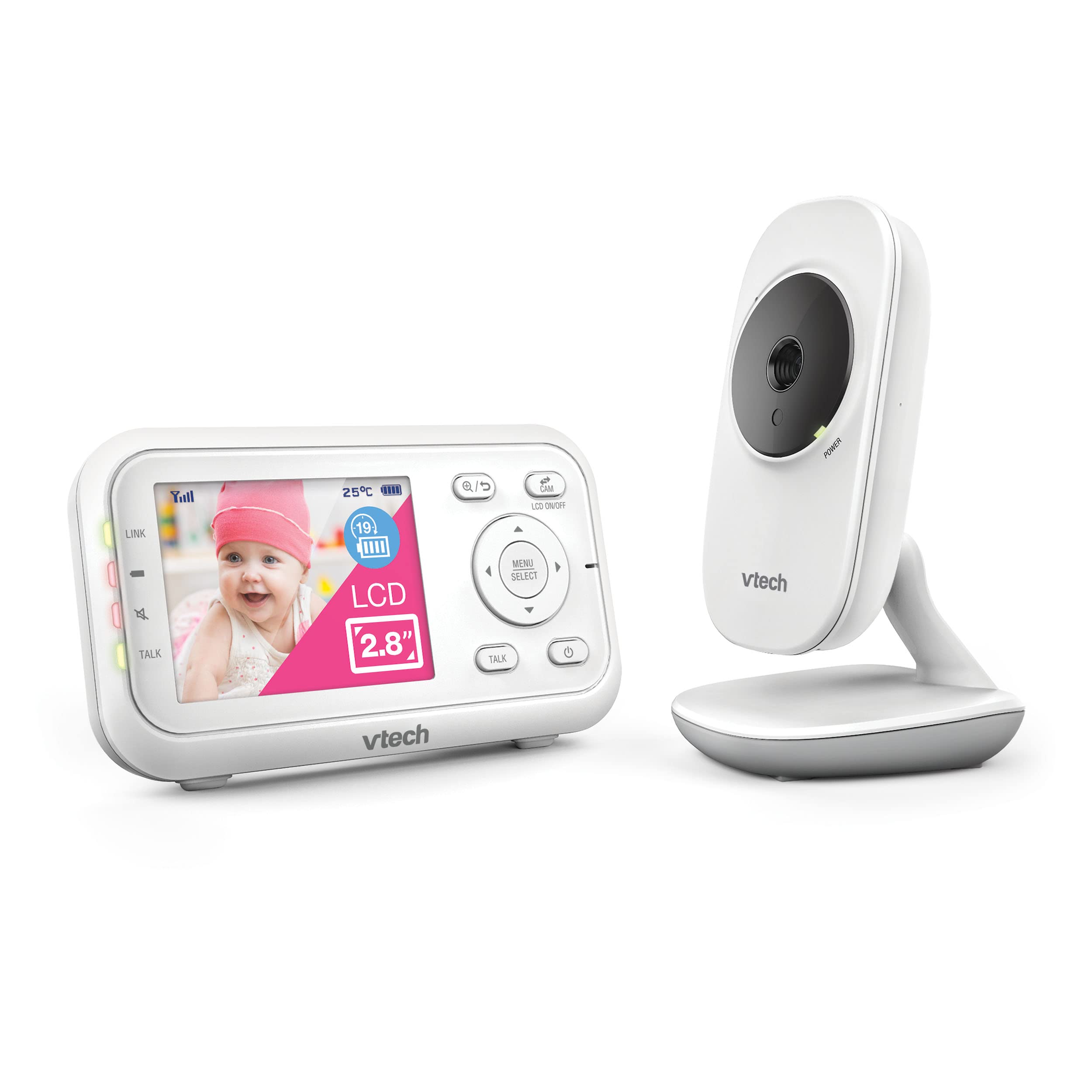 VM3250 Video Baby Monitor with Camera,300m Long Range, Baby Monitor with 2.8" LCD Screen,Up to 19-hr Video Streaming,Night Vision,Secured Transmission,Temperature Sensor,Soothing Sounds,2X Zoom