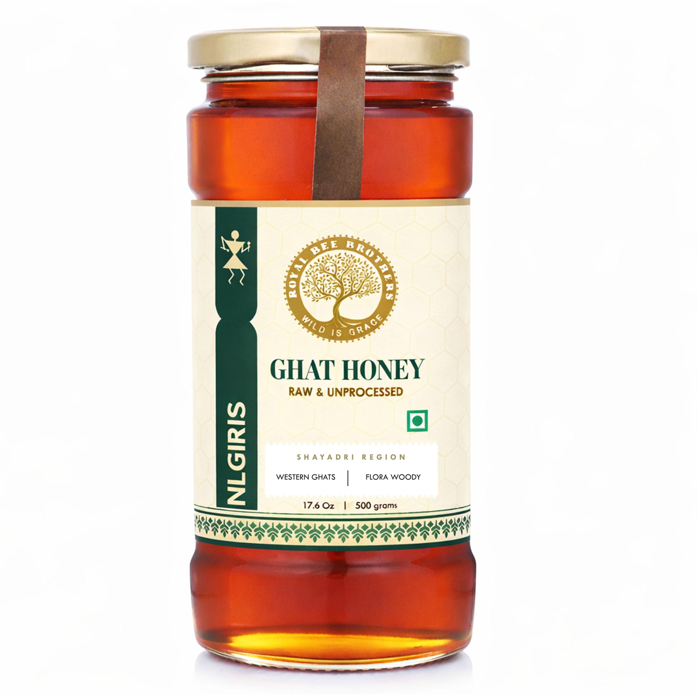 Royal Bee Brothers | Ghat Forest Honey | Produce of Sahyadri Hiils Wild Flora | Harvested from Wild Honey Bee Hive | 100% Natural, Raw, Unfiltered, Unprocessed | 500 GM - Glass Bottle