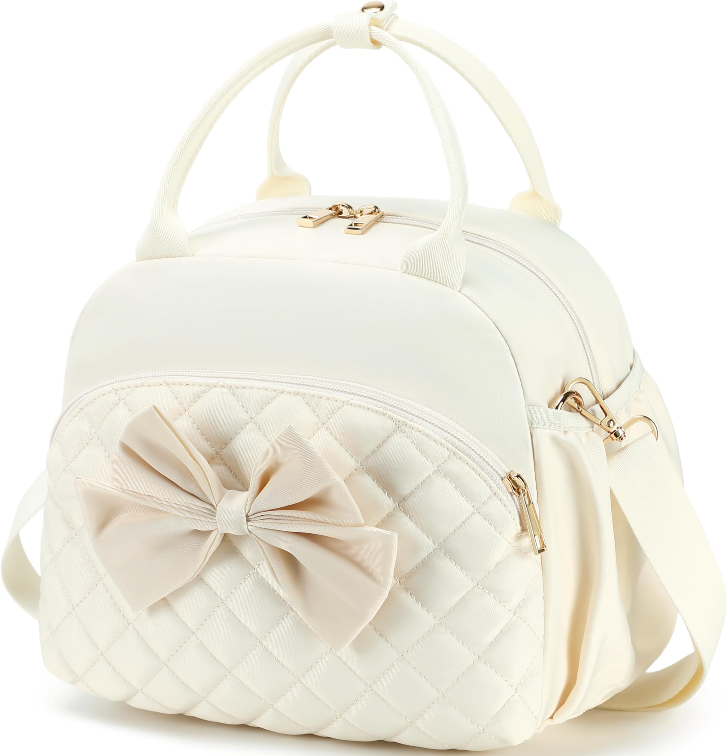 LEDAOU Lunch Box for Women Insulated Lunch Bag Cute Lunchbox Compact Cooler Thermal Reusable Lunch Tote for Work School Picnic Travel (A-Upgrade - Quilted Bow - Beige)