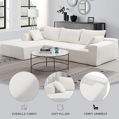 Miniatura 9 de DEINPPA Sofá modular de estilo minimalista moderno con almohadas, juego de muebles de sofá seccional profundo, sofá de felpilla en forma de L de 4