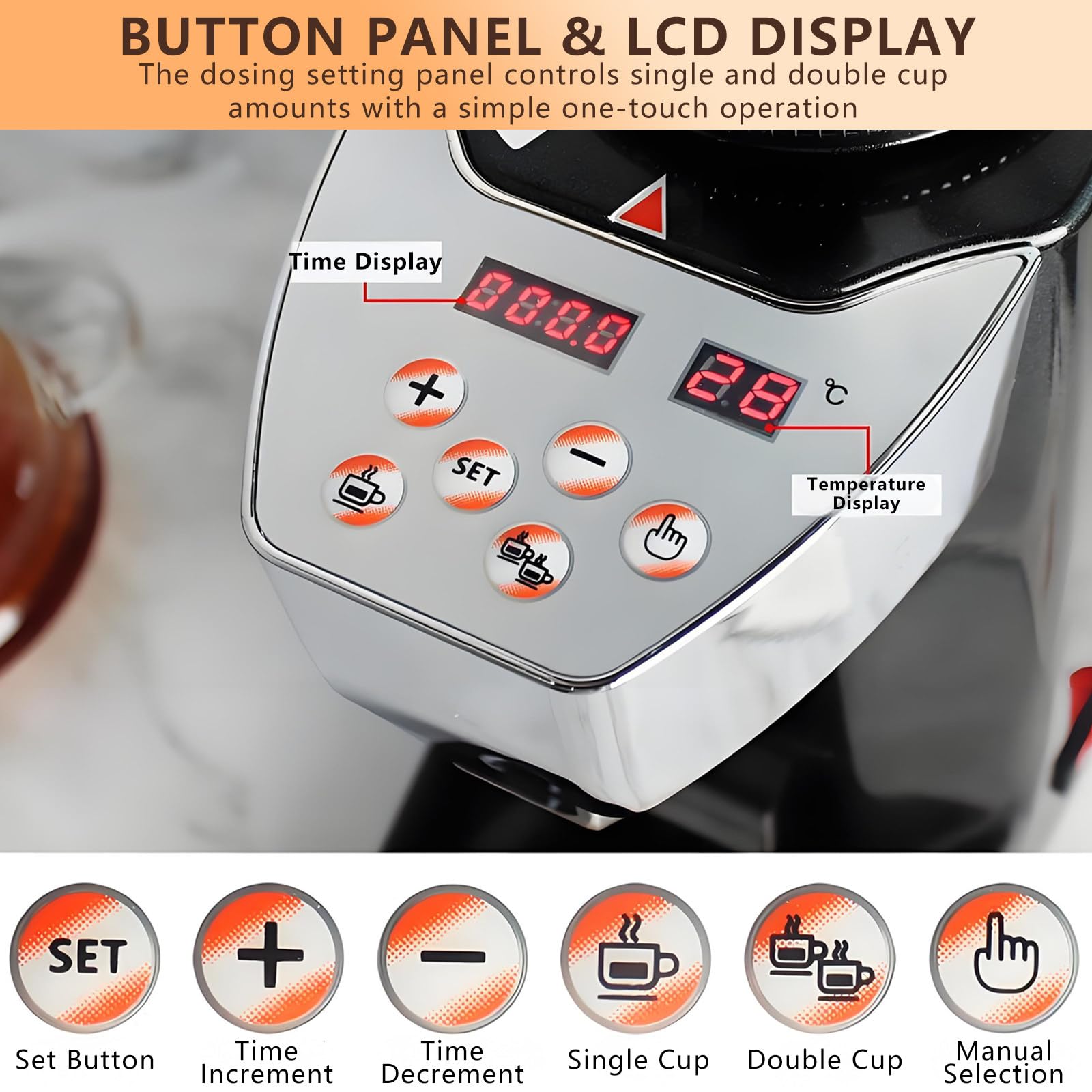 Elektryczny MłYnek Do Kawy Espresso O PojemnośCi 1500 Ml – 19 Precyzyjnych Ustawień Mielenia,Regulacja Na Jedną/Dwie FiliżAnki,WyśWietlacz Temperatury,Timer Red
