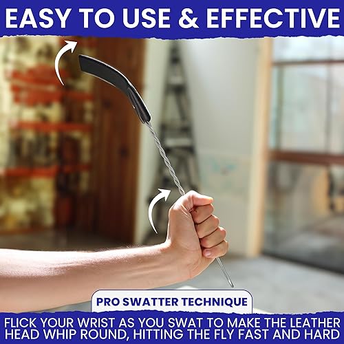 Miniatura 5 de 2 matamoscas de cuero para interiores. Mango largo, matamoscas manual de alta resistencia. Matamoscas resistente paquete de 2 matamoscas para moscas