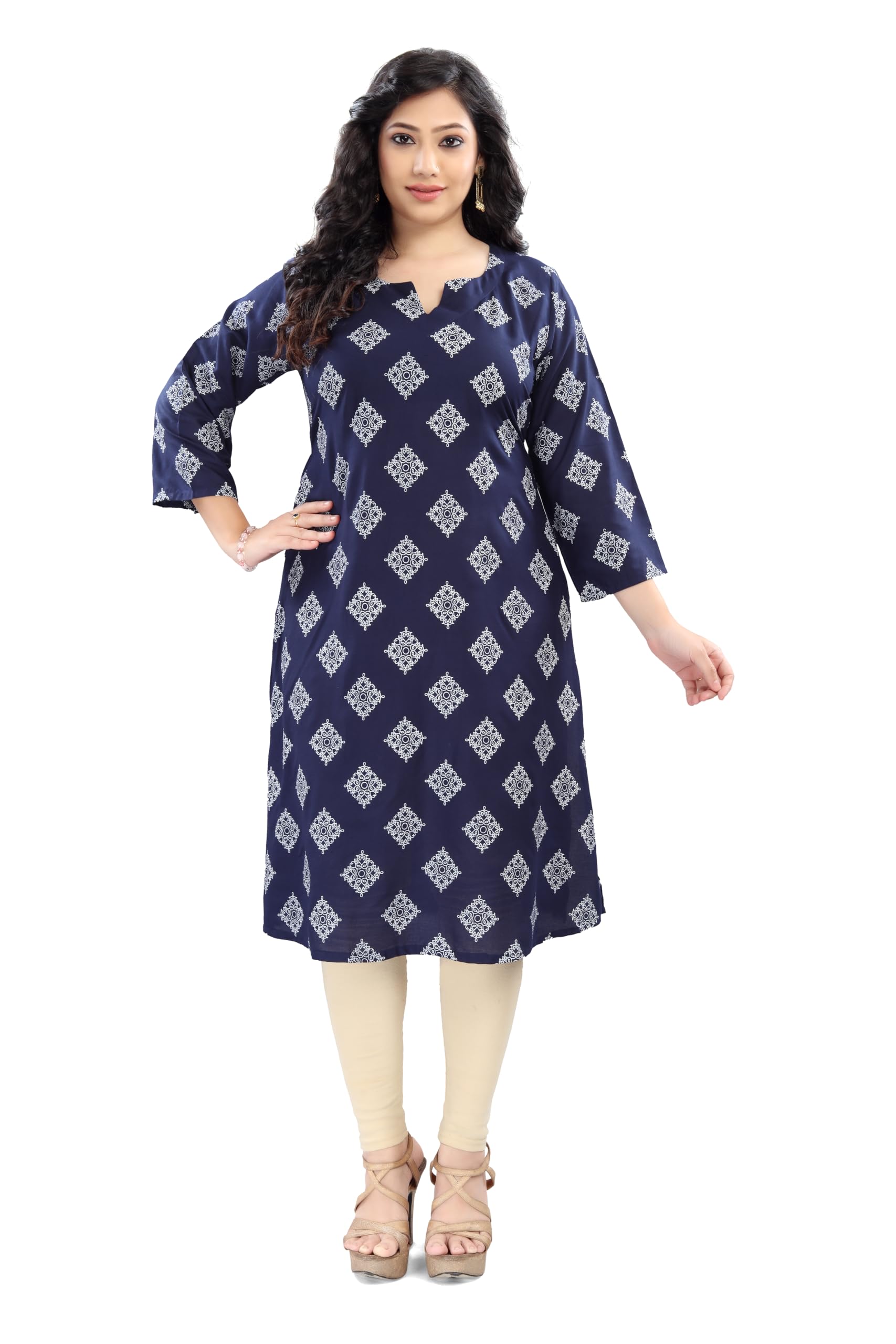 Floral Printed Rayon Kurti | Side Pocket | 3/4 Sleeves | Regular Fit | Casual, Office L, XL, XXL-image-40