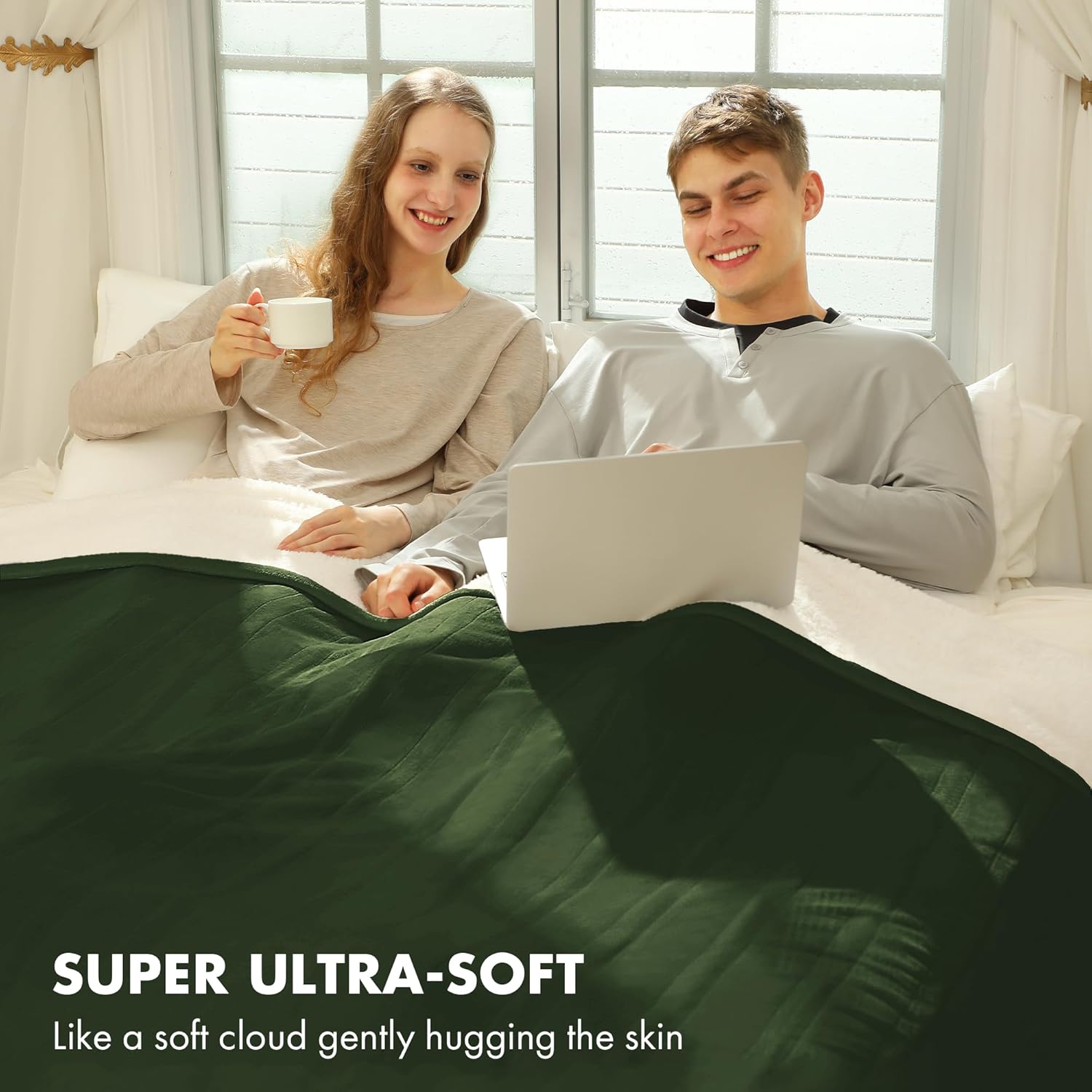 Electric Blanket King Size 100" x 90" - Soft Flannel Sherpa Heating Blanket King with Dual Control, 5 Heating Levels & 10 Hours Auto Off, Heated Blanket with ETL Certification (Green) - Image 6