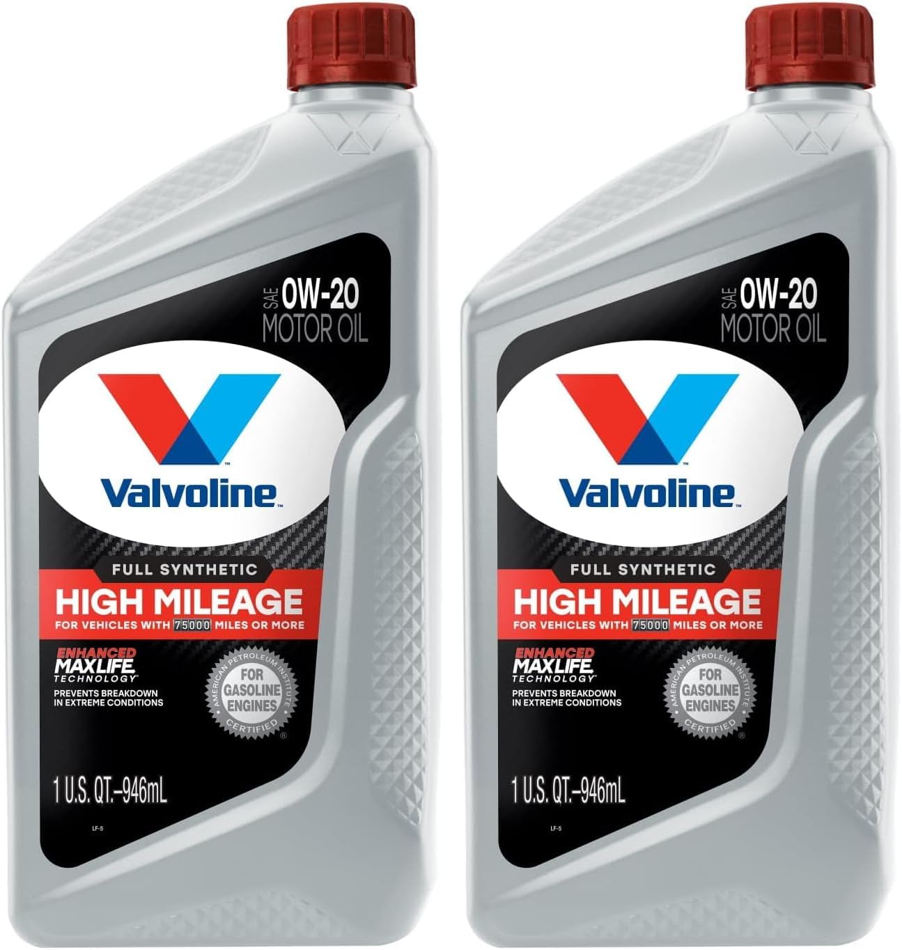 Valvoline Full Synthetic High Mileage with MaxLife Technology SAE 0W-20 Motor Oil 1 QT (Packaging May Vary) (Pack of 2)