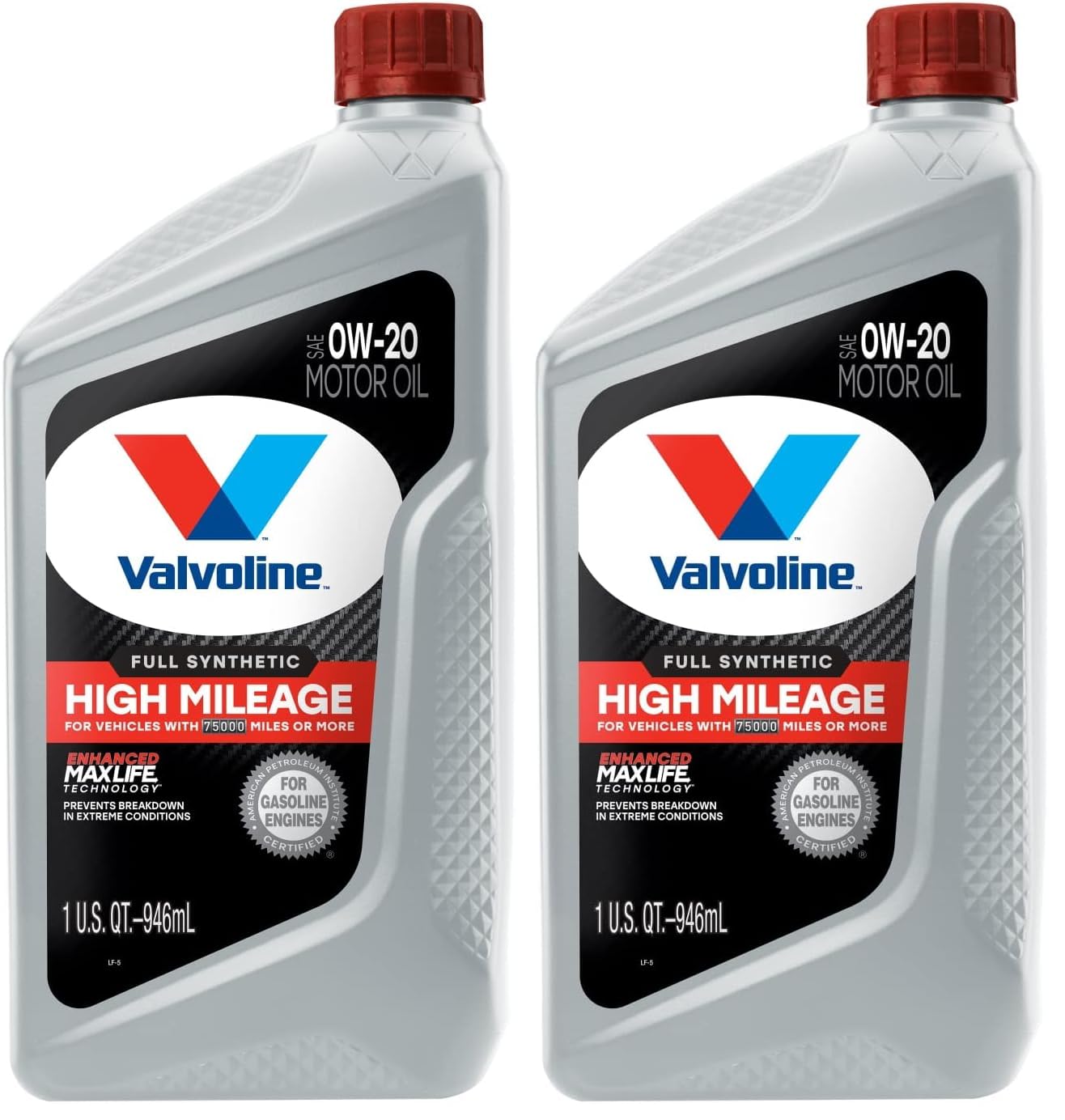 Valvoline Full Synthetic High Mileage with MaxLife Technology SAE 0W-20 Motor Oil 1 QT (Packaging May Vary) (Pack of 2)