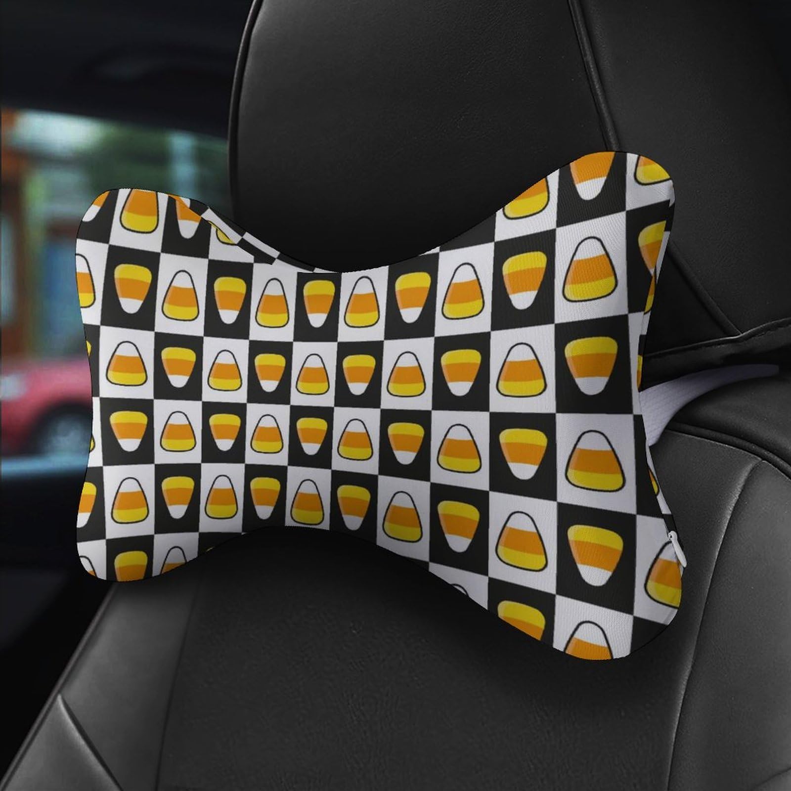 SMAZDFXX Candy Corn Halloween Car Neck Pillow Set of 2 Car Seat Head Support Cushion Bone Pillows with Elastic Strap