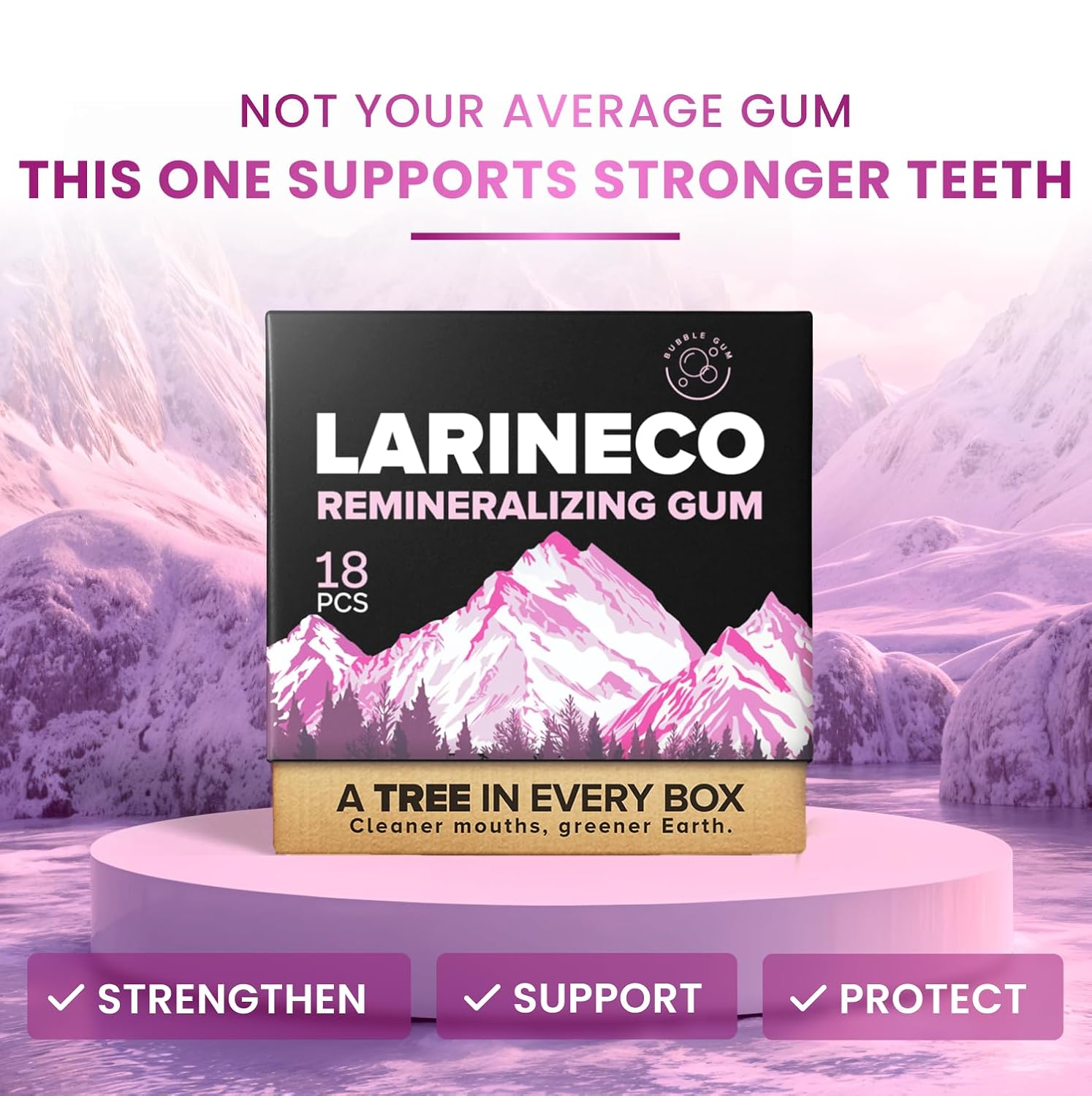 Larineco Remineralizing Gum with Nano Hydroxyapatite & Xylitol – Sugar-Free Xylitol Gum – Plastic-Free, Dye-Free, Aspartame-Free – Natural Base – 36 Pieces (18 Count (Pack of 2), Bubble Gum) - Image 2