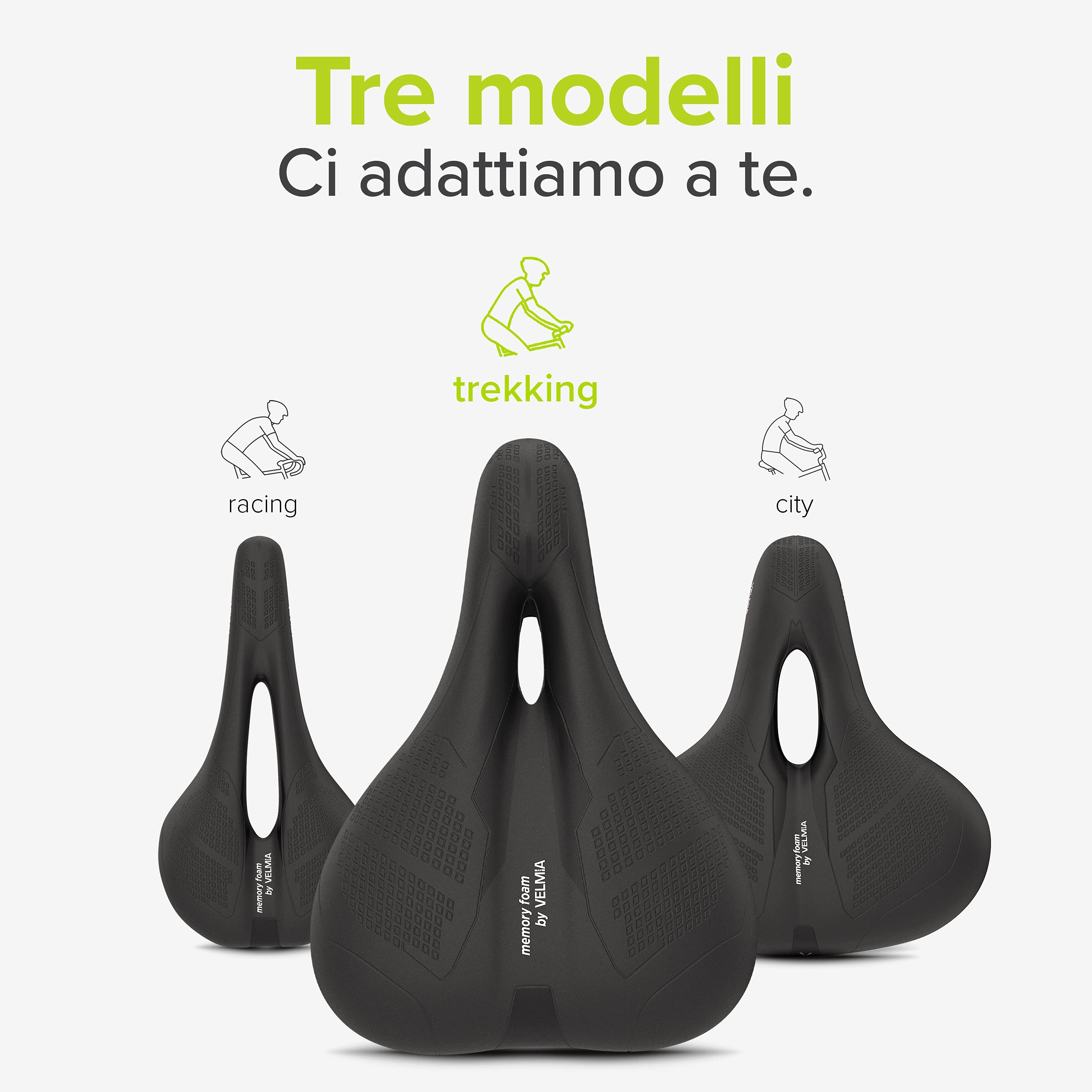 Velmia Sella Bici Comoda in Memory Foam I Sella per Bicicletta con Concetto di 3 Zone Ergonomiche per Uomini e Donne I Sella per Bici per City, MTB e Strada