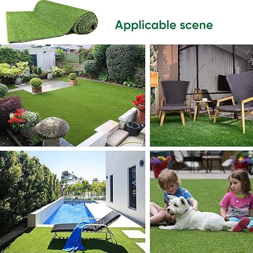 Miniatura 7 de Alfombra de césped artificial para mascotas, 12 x 20 pies, altura del pelo de 1.38 pulgadas, césped sintético de alta densidad, para interiores y