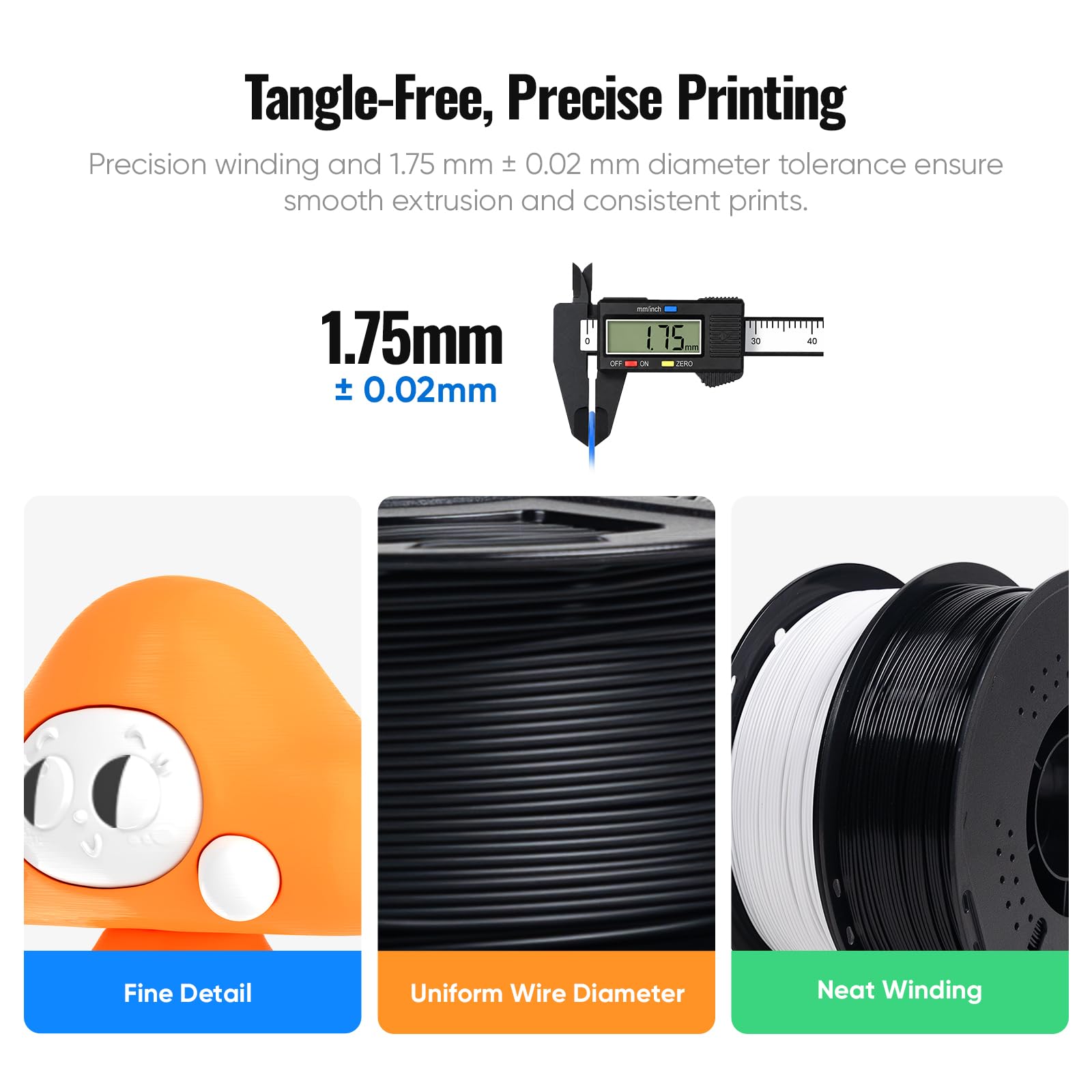 UGEE Filamento per stampante 3D in PLA da 1,75 mm, bobina da 1 kg, precisione dimensionale +/- 0,02 mm, compatibile con la maggior parte delle stampanti 3D FDM, bobina da 1 kg (1 kg), colore nero