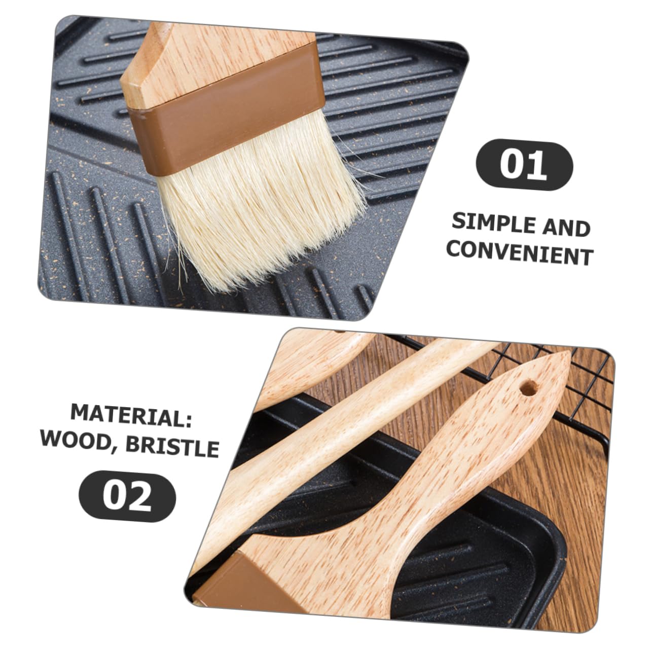 IWOWHERO 3-pc Set Bbq Bristle Brush Kitchen Cooking Grill Brush for Outdoor Indoor Use for Basting Sauce Cooking Ergonomic Handle