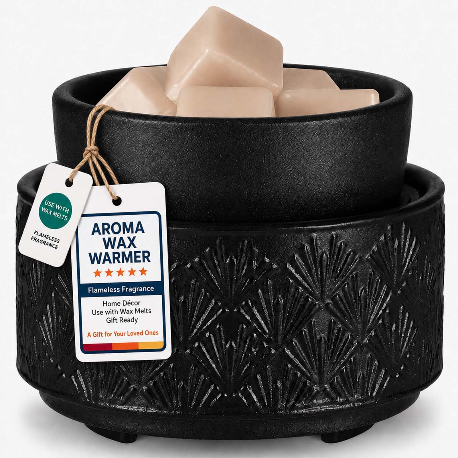 mocosa Ceramic Wax Melt Warmer for Scented Wax Melts 3-in-1 Electric | Fragrance Burner,for Home Office Bedroom,Birthday Gifts for Women,Mother's Day(Black Fan)