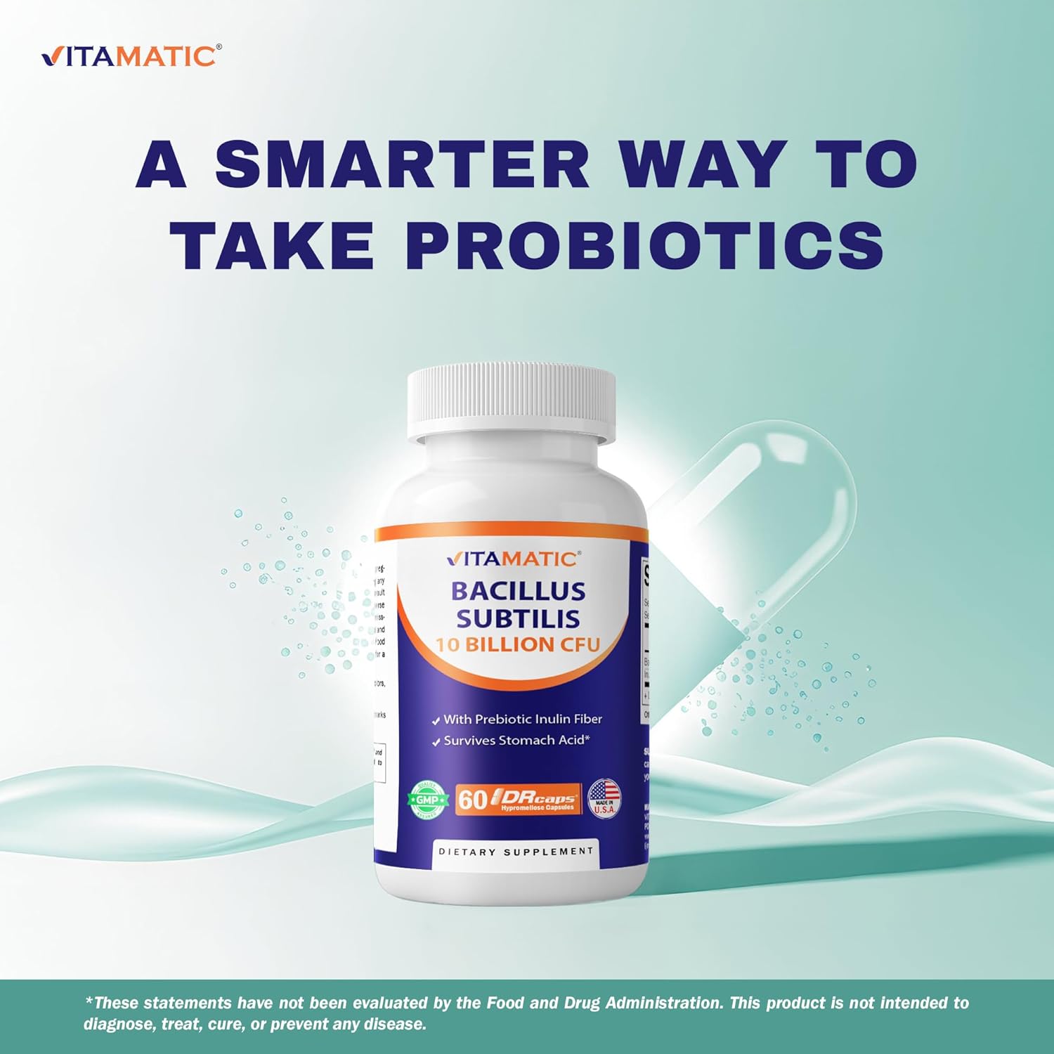 Vitamatic Bacillus Subtilis 10 Billion per DR Capsule - 60 Count - Digestive, Gut & Immune Health Support - Made with Prebiotic Inulin Fiber-2 Pack - Image 4