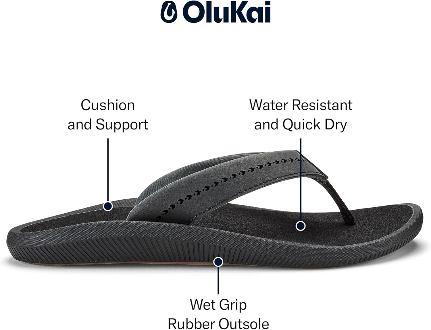 OLUKAI Ulele Women's Beach Sandals, Water-Resistant Flip-Flops, Arch Support & Comfort Fit, Lightweight With Enhanced Grip & Traction