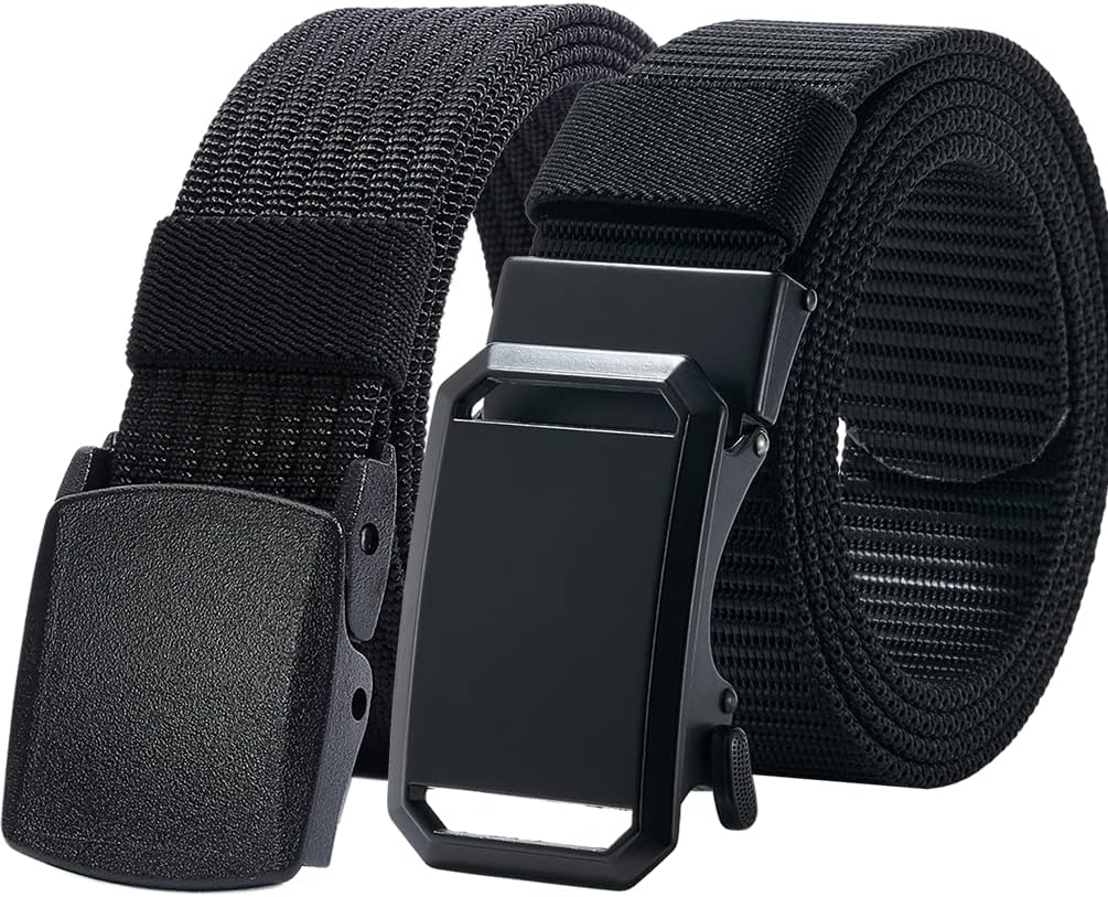 LionVII Mens Web Belts, Plastic Buckle and Ratchet Belt Bundle