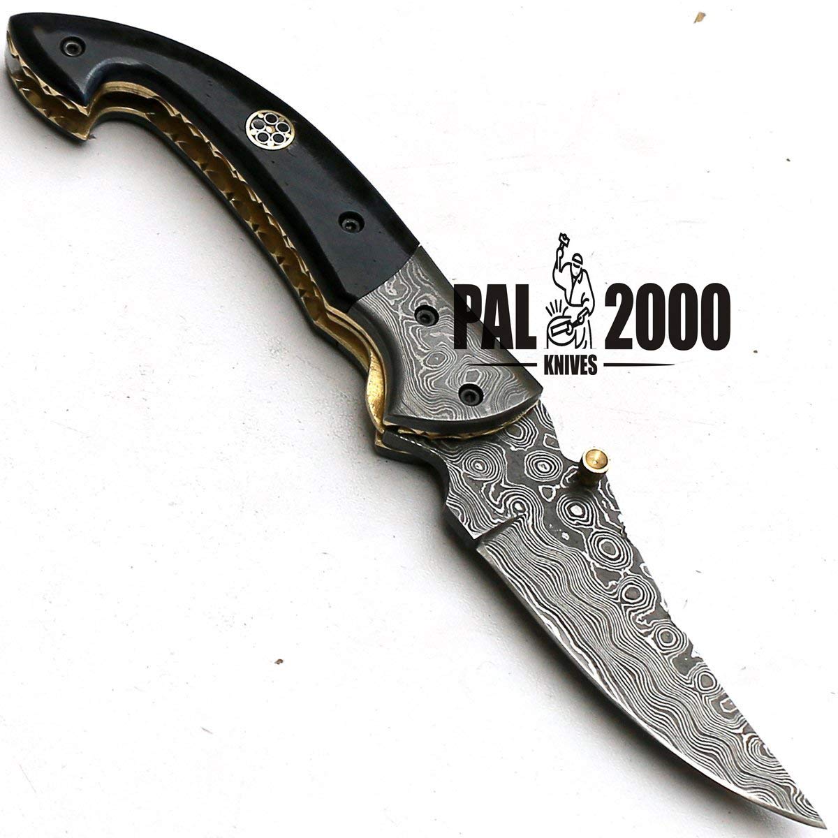 8736 Coltello tascabile in acciaio damasco fatto a mano con fodero legale per trasportare meno di 7 cm Lama