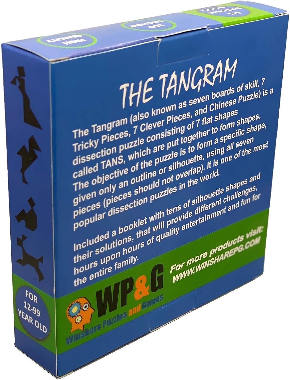 Tangram Wooden Puzzle Geometry Game, with 48 Silhouette Tangrams Challenge Booklet