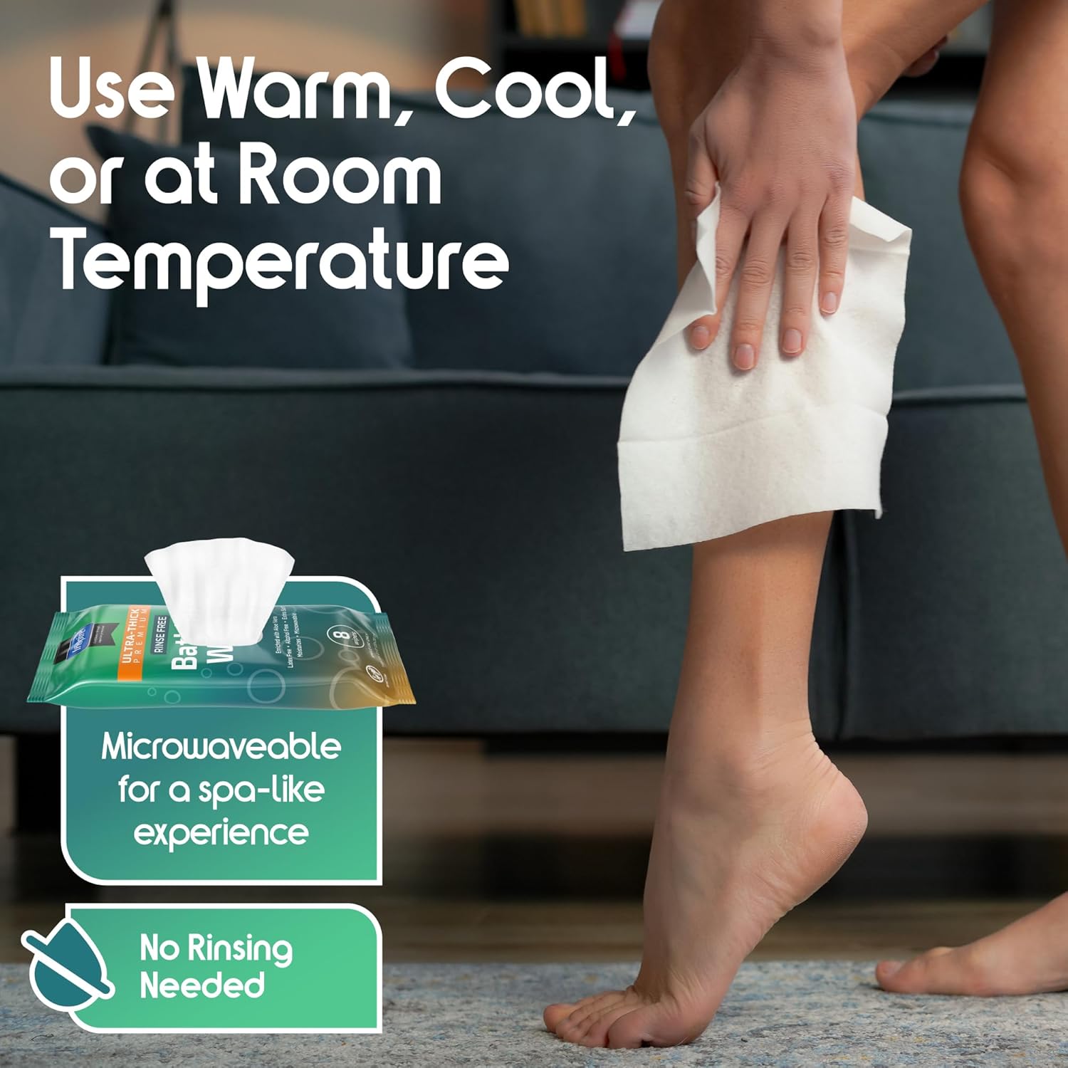 Inspire Ultra Thick Rinse Free Body Wipes, Bathing Wipes, Rinse Free Wet Wipes, Thick Strong Extra Large With Aloe Vera Enriched