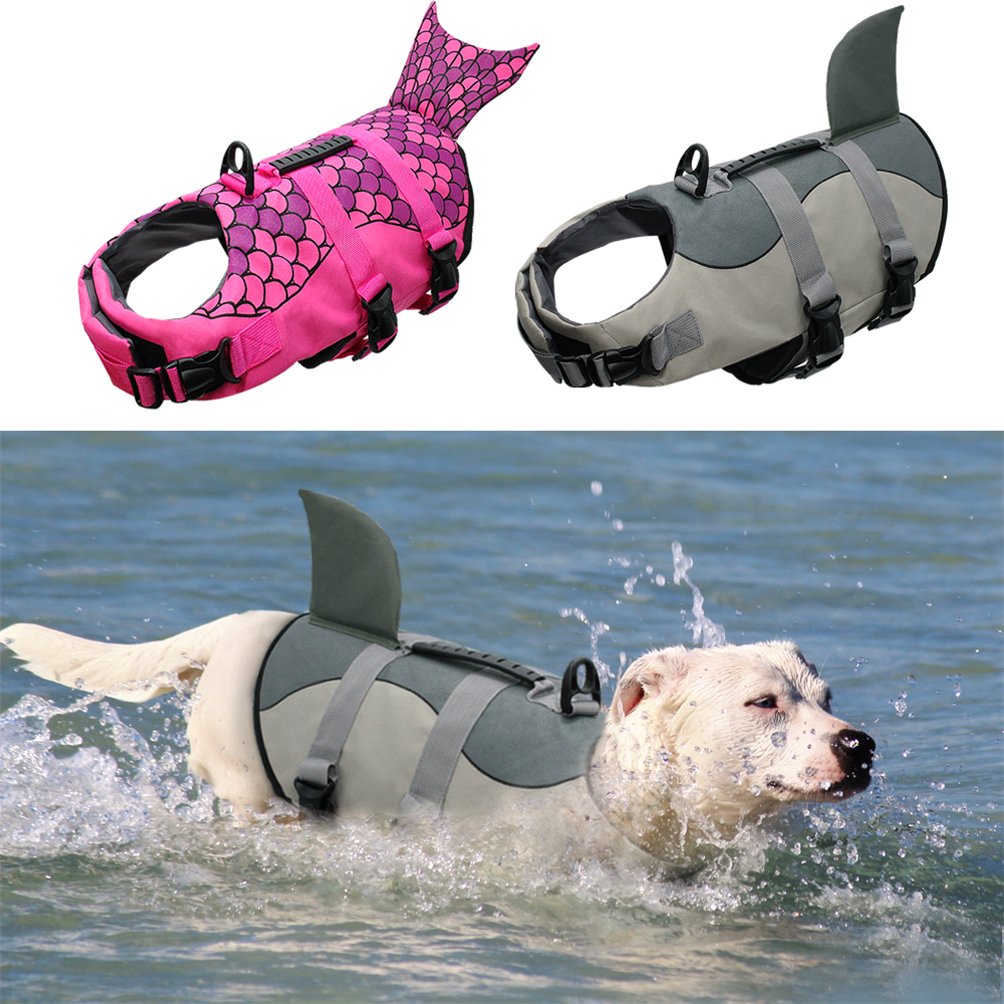 Dog Save Jacket Pet Swimming Vest Fish Shark Floatation Lifesaver with Quick Control Handle for Swimming Boating Hot Pink M